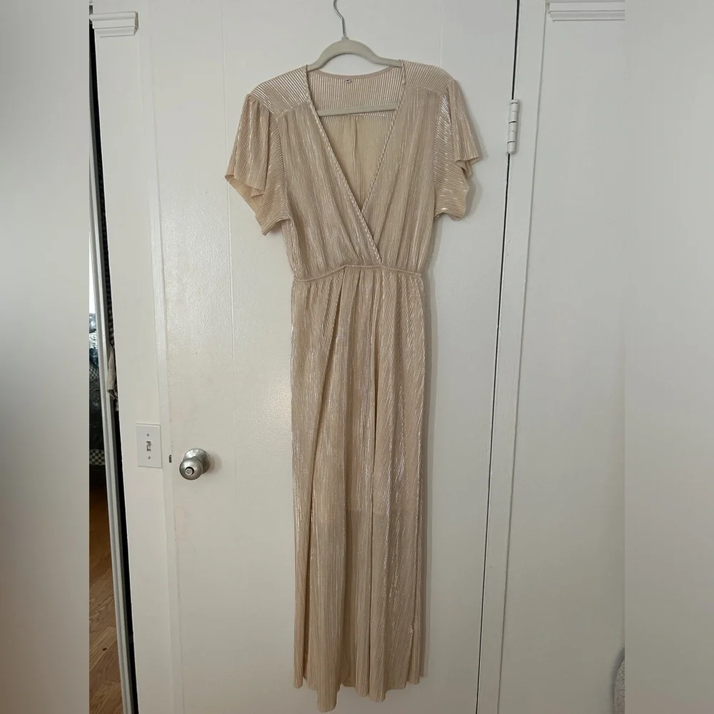 Baltic Born Pleated Champagne Maxi Dress Cocktail Fancy Event New Years Eve - Picture 4 of 11